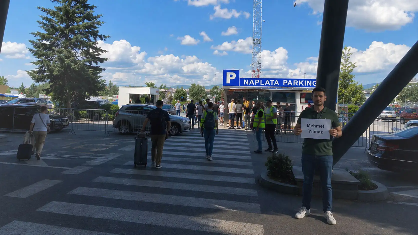 Profesionalni vozač sa natpisom dočekuje klijenta na aerodromu Sarajevo
